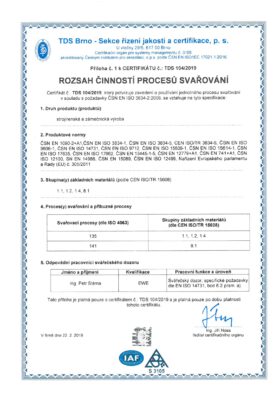 ČSN EN ISO 9001:2016 ČSN EN ISO 3834-2:2005 2str.