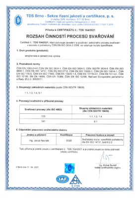 ČSN EN ISO 9001:2016 ČSN EN ISO 3834-2:2005 2str.
